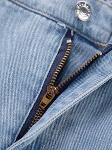 青少年女孩破洞直筒牛仔褲 - 淺色水洗藍 - 查看 4