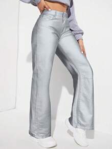 SHEIN EZwear Vaqueros rectos con aspecto liso - Blanco - Ver 5