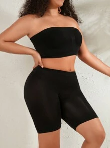 大尺碼無肩帶上衣和短褲塑身套裝 - 黑色 - 查看 4