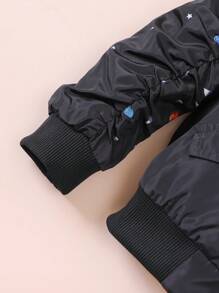 SHEIN Young Girl Rhinestone Print Ruched Sleeve Bomber Jacket - Multicolor - View 5