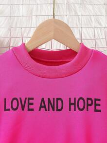 SHEIN 女小童字母圖案衛衣洋裝帶腰包 - 玫紅色 - 查看 4