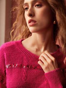 MOTF PREMIUM 羊毛混紡亮片裝飾毛衣 - 玫紅色 - 查看 3