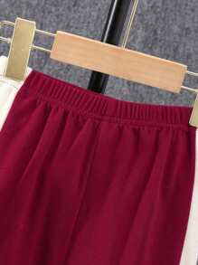 Young Girl Letter Patched Two Tone Hooded Jacket & Sweatpants Without Tee - Red - View 8