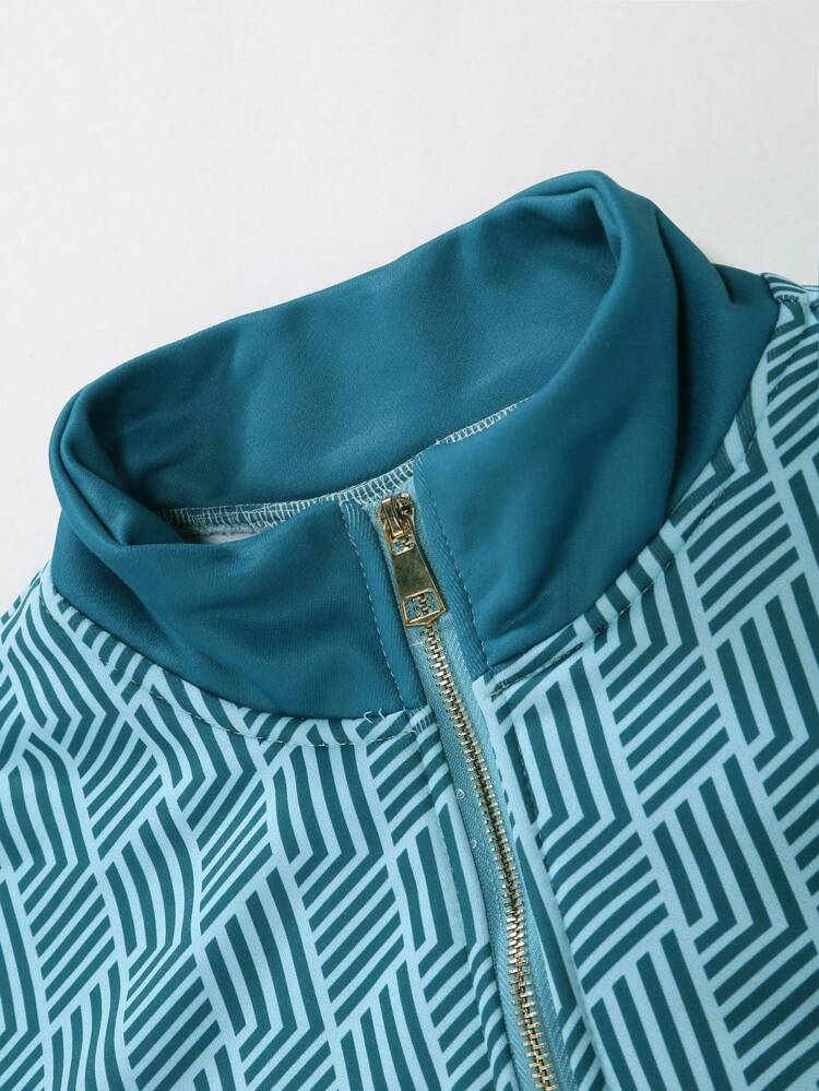 Men Geo Print Zip Up Jacket