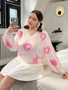 SHEIN Qutie Hơn Hình trái tim Lê Kết cườm Thả vai Áo len - Nhiều màu - Xem 7