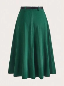 SHEIN Clasi Cao eo Xếp nếp Túi nghiêng Váy Không có thắt lưng - Màu xanh lá cây đậm - Xem 6