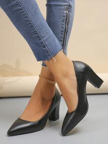 Zapatos de trabajo de tacón alto de moda francesa para otoño/invierno 2025, nuevos para primavera, apropiados para entrevistas y uso diario, de tacón grueso y punta poco profunda, elegantes y versátiles, bombas de mujer elegantes - Negro - Ver 3