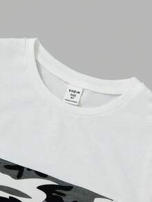 SHEIN 男大童迷彩印花撞色T恤&腰部抽繩短褲 - 彩色 - 查看 3