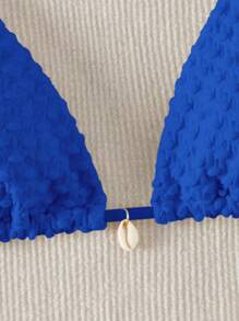 SHEIN Swim Bộ bikini tam giác dây trang trí bãi biển mùa hè - Xanh đậm - Xem 3