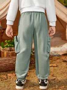 SHEIN Young Boy Letter Graphic Pocket Side Cargo Pants - Blue - View 2