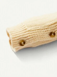 Baby Boy Solid Button Detail Cable Knit Sweater Jumpsuit - Apricot - View 5