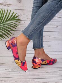 Random Pattern Women's Flat Shoes With Holiday Style, Floral Print, Lightweight, Non-slip, Low Heel Shoes - Multicolor - View 2