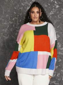 SHEIN CURVE+ Hơn Khối màu Thả vai Áo len - Nhiều màu - Xem 3