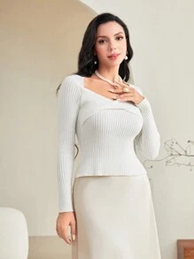 Modelyn Solid Ribbed Knit Sweater Knit Pullover Fall Winter Outfit