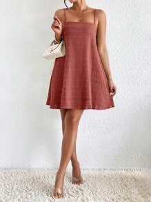 SHEIN Frenchy Chất rắn Váy Dây - Gỗ đỏ - Xem 6