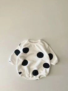 女嬰圓點印花連體衣 - 白色 - 查看 4