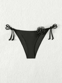 SHEIN Swim Appliques Tie Side Bikini Bottom For Summer Beach Vacation - Black - View 3