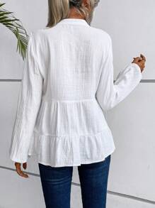 EMERY ROSE 缺口领口 灯笼袖 荷叶边下摆 罩衫 荷叶边上衣