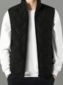 Men's Basic Zip-Up Teddy Fleece Padded Vest Jacket, Fall/Winter - Black - View 3