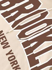 INAWLY Letter Graphic Kangaroo Pocket Drawstring Thermal Lined Hoodie - Apricot - View 8