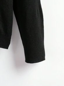 ROMWE PUNK 骷髏圖案落肩袖套頭毛衣 - 黑色 - 查看 5