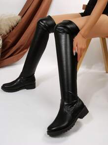 Women's Fashion Thigh High Boots Over-The-Knee Boots New 2024 Slip-On Design Riding Boots Slim Leg Women's Boots - Black - View 1