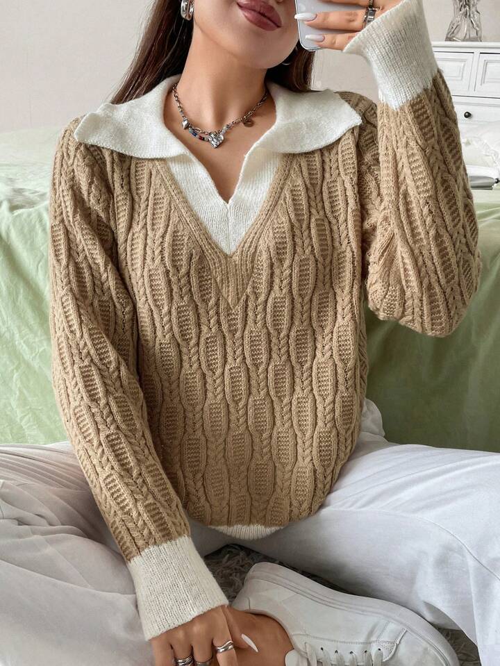 Plus Contrast Trim Drop Shoulder Sweater | SHEIN