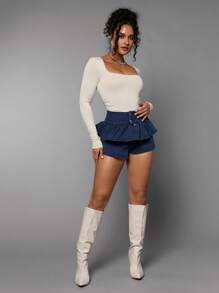 Silquee Square Neck Slim Fit Bodysuit - Beige - View 6