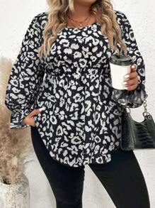 Celure 大碼通體印花喇叭袖荷葉邊襯衫 - 彩色 - 查看 3