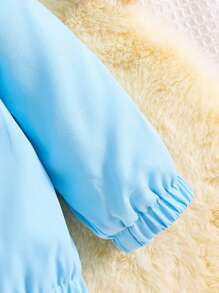 Baby Girl Bear Print Raglan Sleeve Zip Up Thermal Hooded Jacket - Baby Blue - View 7