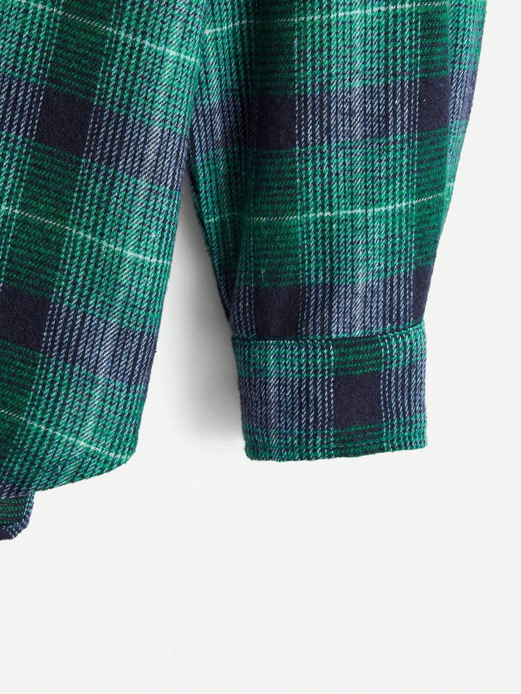 Plaid Print Drop Shoulder Shirt With Necktie