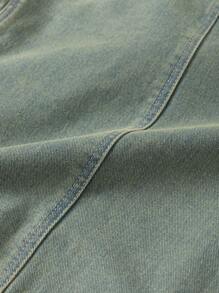 Tween Boy Contrast Collar Zipper Denim Jacket - Dark Wash - View 4