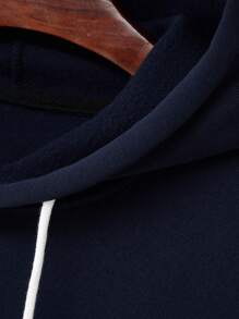 Manfinity Homme Áo hoodie rút dây họa tiết chữ cho nam, Áo hoodie màu xanh đậm, Áo hoodie chui đầu cho nam, Áo hoodie phong cách đường phố - Xanh đậm - Xem 7