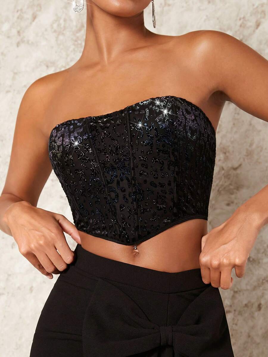 SHEIN BAE Sequin Tube Top