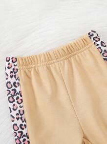女嬰豹紋印花褶邊運動衫和拼接側邊接縫衛褲 - 卡其色 - 查看 5