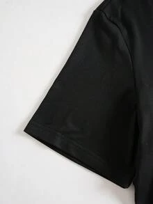 男士標語圖案T恤 - 黑色 - 查看 4