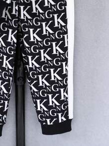 SHEIN 男小童字母圖案飛行員夾克和運動褲不帶T恤 - 黑與白 - 查看 7