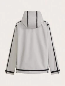 WanderVale 1pc Contrast Piping Zip Up Hooded Outdoor Insulated Jacket Sports - Light Grey - View 2
