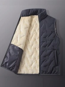 男士拉鏈開襟加絨內裏背心 - 灰色 - 查看 1