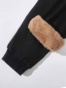SHEIN Tween Boy Letter Graphic Thermal Lined Sweatpants - Black - View 3