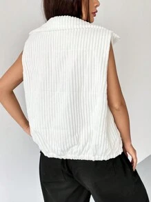 SHEIN EZwear 拉鏈開襟外套馬甲 - 白色 - 查看 2