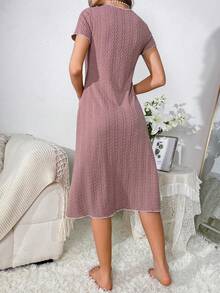 Contrast Binding Bow Front Nightdress - Pink - View 2