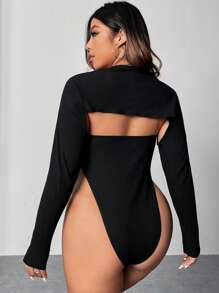 SHEIN ICON 大碼拉鏈開襟超短款上衣&抹胸上衣 - 黑色 - 查看 2