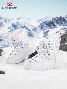 HOBIBEAR Trẻ em Mùa Đông Bốt Tuyết Ấm áp Không thấm nước Chống trượt Giày dép Đối với Con trai & Cô gái - trắng - Xem 4