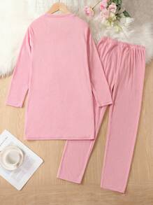 Tween Girl Embroidery Strawberry Pattern Tee & Pants PJ Set