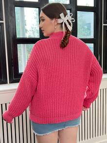 SHEIN Qutie Plus Drop Shoulder Solid Sweater - Hot Pink - View 2