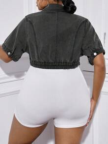 SHEIN Essnce Plus Flap Pocket Denim Jacket - Grey - View 2