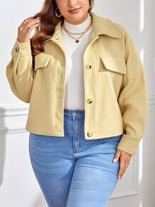 SHEIN Essnce Talla grande Abrigo con diseño de solapa - Amarillo - Ver 1