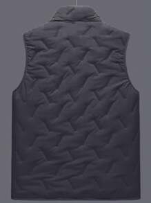 男士拉鏈開襟加絨內裏背心 - 灰色 - 查看 2