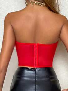 Zolique Áo Bandeau thêu hoa ren cho trang phục dự tiệc năm mới - Đỏ - Xem 2